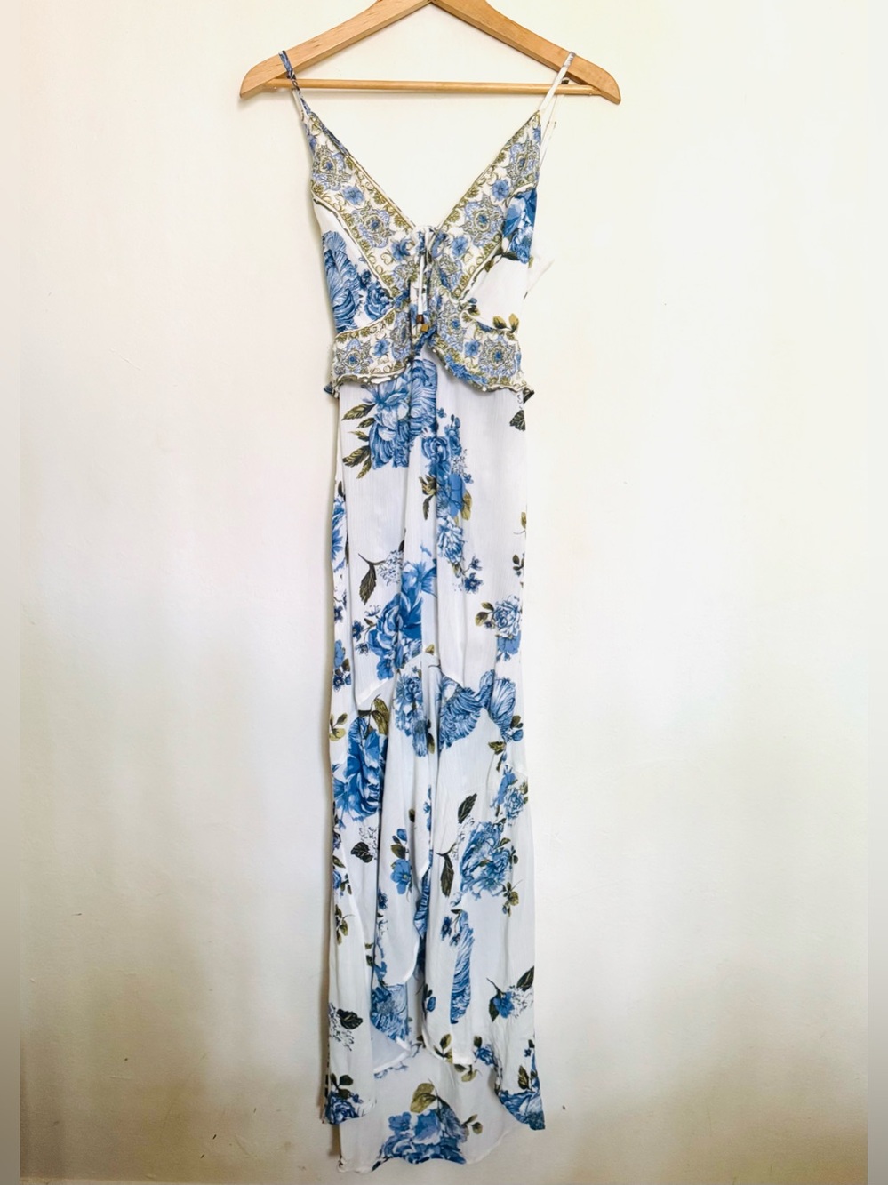 River Island White Maxi Dress with Blue and green floral print